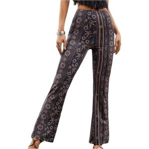 imageWomens Printed Flare Leggings High Waisted Tummy Control Yoga Pants Casual Long Lounge Bell BottomsMulticolor