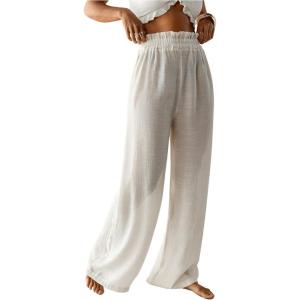 imageWomens Sheer Straight Leg Long Pants Beahwear Cover Up Frill High Waisted Beach PantsBeige