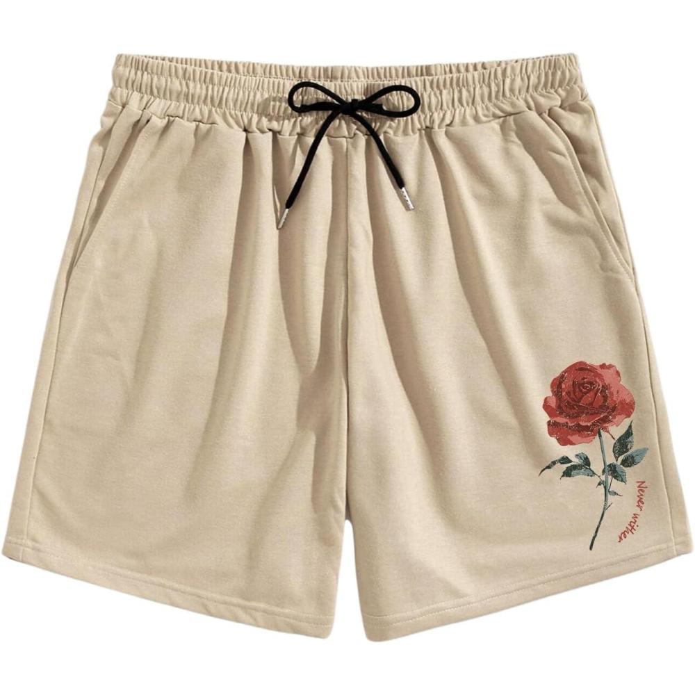 imageMens Floral Graphic Shorts Drawstring Waist Wide Leg Loose Summer Casual Track Shorts VintageApricot