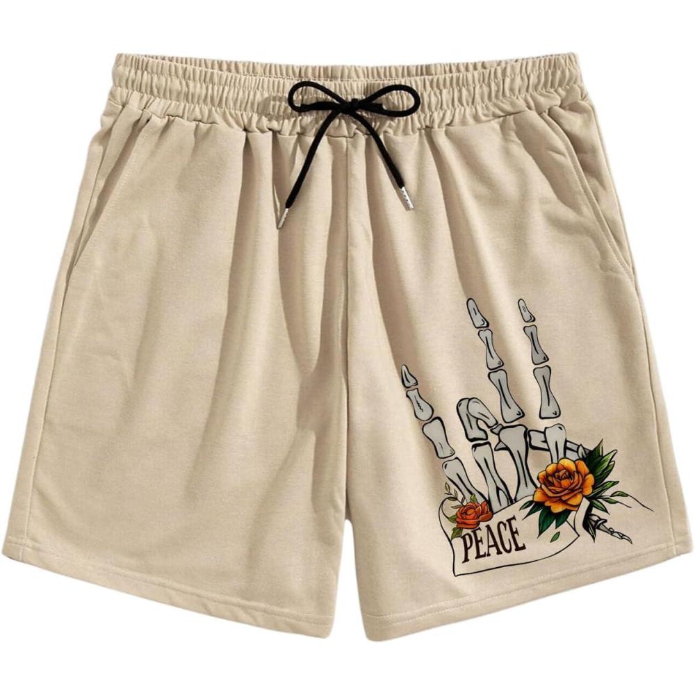 imageMens Floral Graphic Shorts Drawstring Waist Wide Leg Loose Summer Casual Track Shorts VintageApricot Orange