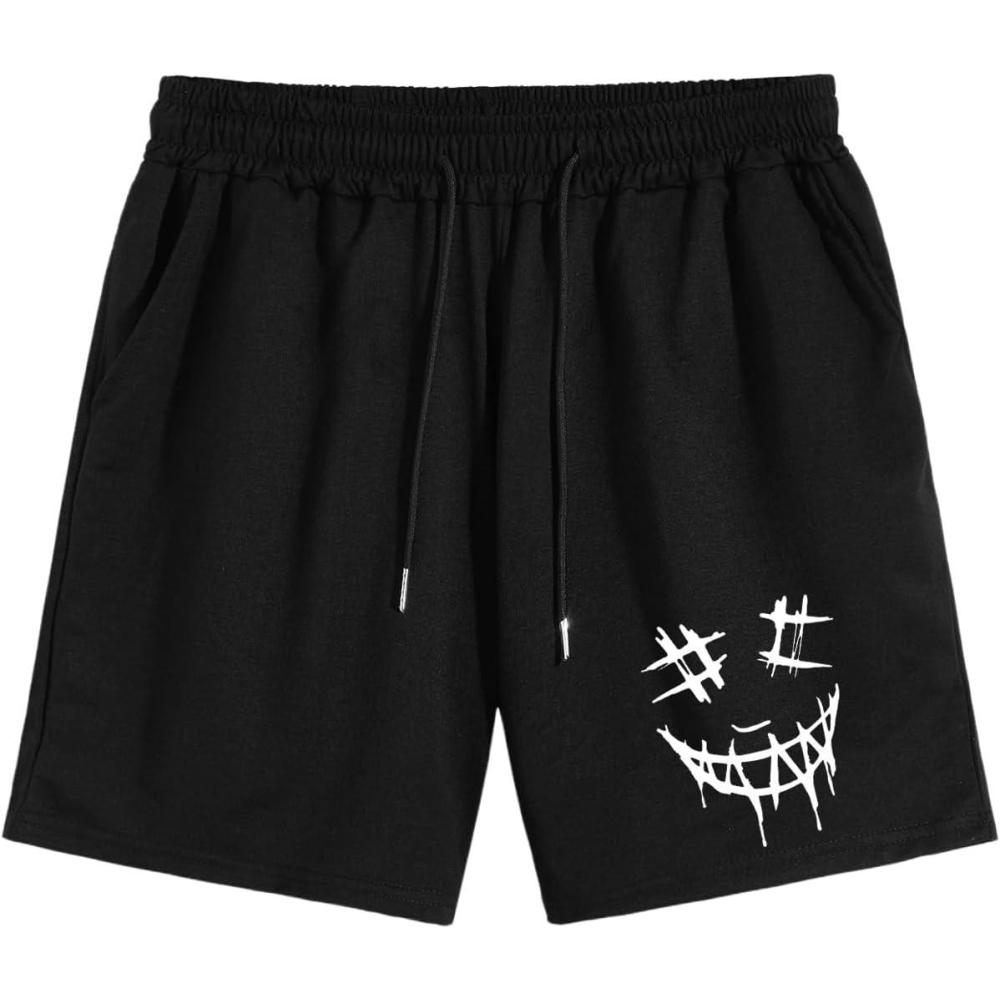 imageMens Floral Graphic Shorts Drawstring Waist Wide Leg Loose Summer Casual Track Shorts VintageBlack