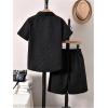 imageBoys 2 Piece Beach Vacation Textured Linen Outfit Short Sleeve Button Down Shirt Top and Shorts Summer SetBlack