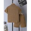 imageBoys 2 Piece Beach Vacation Textured Linen Outfit Short Sleeve Button Down Shirt Top and Shorts Summer SetBrown