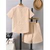 imageBoys 2 Piece Beach Vacation Textured Linen Outfit Short Sleeve Button Down Shirt Top and Shorts Summer SetDeep Khaki