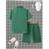 imageBoys 2 Piece Beach Vacation Textured Linen Outfit Short Sleeve Button Down Shirt Top and Shorts Summer SetGreen