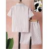 imageBoys 2 Piece Beach Vacation Textured Linen Outfit Short Sleeve Button Down Shirt Top and Shorts Summer SetHot Pink