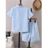 imageBoys 2 Piece Beach Vacation Textured Linen Outfit Short Sleeve Button Down Shirt Top and Shorts Summer SetLight Blue