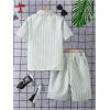 imageBoys 2 Piece Beach Vacation Textured Linen Outfit Short Sleeve Button Down Shirt Top and Shorts Summer SetLight Green