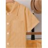 imageBoys 2 Piece Beach Vacation Textured Linen Outfit Short Sleeve Button Down Shirt Top and Shorts Summer SetLight Khaki