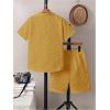 imageBoys 2 Piece Beach Vacation Textured Linen Outfit Short Sleeve Button Down Shirt Top and Shorts Summer SetPure Ginger