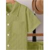 imageBoys 2 Piece Beach Vacation Textured Linen Outfit Short Sleeve Button Down Shirt Top and Shorts Summer SetPure Green