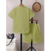 imageBoys 2 Piece Beach Vacation Textured Linen Outfit Short Sleeve Button Down Shirt Top and Shorts Summer SetPure Green