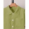 imageBoys 2 Piece Beach Vacation Textured Linen Outfit Short Sleeve Button Down Shirt Top and Shorts Summer SetPure Green