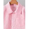 imageBoys 2 Piece Beach Vacation Textured Linen Outfit Short Sleeve Button Down Shirt Top and Shorts Summer SetPure Pink