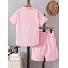 imageBoys 2 Piece Beach Vacation Textured Linen Outfit Short Sleeve Button Down Shirt Top and Shorts Summer SetPure Pink