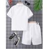 imageBoys 2 Piece Beach Vacation Textured Linen Outfit Short Sleeve Button Down Shirt Top and Shorts Summer SetPure White