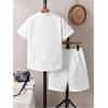imageBoys 2 Piece Beach Vacation Textured Linen Outfit Short Sleeve Button Down Shirt Top and Shorts Summer SetWhite