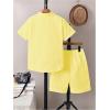 imageBoys 2 Piece Beach Vacation Textured Linen Outfit Short Sleeve Button Down Shirt Top and Shorts Summer SetYellow
