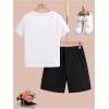 imageBoys 2 Piece Outfits Floral Print Short Sleeve Crewneck T Shirt and Shorts Set Summer OutfitsBlack White Graphic