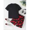 imageBoys 2 Piece Outfits Floral Print Short Sleeve Crewneck T Shirt and Shorts Set Summer OutfitsRed and Black