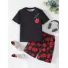 imageBoys 2 Piece Outfits Floral Print Short Sleeve Crewneck T Shirt and Shorts Set Summer OutfitsRed and Black