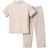imageBoys 2 Piece Outfits Textured Button Down Short Sleeve Collar Shirts Tops and Elastic Waisted PantsBeige