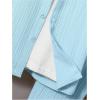 imageBoys 2 Piece Outfits Textured Button Down Short Sleeve Collar Shirts Tops and Elastic Waisted PantsBlue