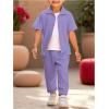 imageBoys 2 Piece Outfits Textured Button Down Short Sleeve Collar Shirts Tops and Elastic Waisted PantsPurple