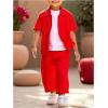 imageBoys 2 Piece Outfits Textured Button Down Short Sleeve Collar Shirts Tops and Elastic Waisted PantsRed