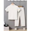 imageBoys 2 Piece Outfits Textured Button Down Short Sleeve Collar Shirts Tops and Elastic Waisted PantsWhite