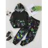 imageBoys 2 Piece Reflective Splash Ink Print Long Sleeve Hoodie Sweatshirts and Sweatpants SetBlack