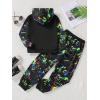 imageBoys 2 Piece Reflective Splash Ink Print Long Sleeve Hoodie Sweatshirts and Sweatpants SetBlack