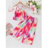 imageGirls 2 Piece Boho Outfits Pleated Spaghetti Strap Camisoles and Elastic Waist Wide Leg PantsHot Pink