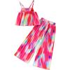 imageGirls 2 Piece Boho Outfits Pleated Spaghetti Strap Camisoles and Elastic Waist Wide Leg PantsHot Pink