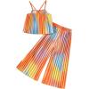 imageGirls 2 Piece Boho Outfits Pleated Spaghetti Strap Camisoles and Elastic Waist Wide Leg PantsOrange