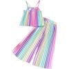 imageGirls 2 Piece Boho Outfits Pleated Spaghetti Strap Camisoles and Elastic Waist Wide Leg PantsPurple