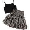 imageGirls 2 Piece Outfits Lace Ruched Camisole Tops and Shirred High Waisted Layered Floral Skirts SetBlack Floral