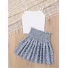 imageGirls 2 Piece Outfits Lace Ruched Camisole Tops and Shirred High Waisted Layered Floral Skirts SetBlue