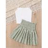 imageGirls 2 Piece Outfits Lace Ruched Camisole Tops and Shirred High Waisted Layered Floral Skirts SetSolid White and Green