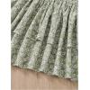 imageGirls 2 Piece Outfits Lace Ruched Camisole Tops and Shirred High Waisted Layered Floral Skirts SetSolid White and Green