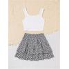 imageGirls 2 Piece Outfits Lace Ruched Camisole Tops and Shirred High Waisted Layered Floral Skirts SetWhite and Black