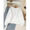 imageGirls Cartoon Graphic Long Sleeve Crewneck Sweatshirts Drop Shoulder Cute Pullover Tops T ShirtBowknot White