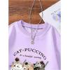 imageGirls Cartoon Graphic Long Sleeve Crewneck Sweatshirts Drop Shoulder Cute Pullover Tops T ShirtLight Purple