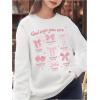imageGirls Cartoon Graphic Long Sleeve Crewneck Sweatshirts Drop Shoulder Cute Pullover Tops T ShirtWhite Bow