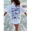 imageGirls Graphic Tees Short Sleeve Crewneck T Shirts Casual Summer Tops Cute Preppy ClothesWhite and Blue