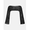 imageGirls Hollow Out Crochet Knit Crop Sweater Long Flare Sleeve Boat Neck Sheer Pullovers KnitwearBlack