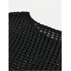 imageGirls Hollow Out Crochet Knit Crop Sweater Long Flare Sleeve Boat Neck Sheer Pullovers KnitwearBlack