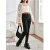 imageGirls Hollow Out Knitted Crop Sweater Long Sleeve Crew Neck Drop Shoulder Sheer Pullovers KnitwearApricot