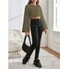 imageGirls Hollow Out Knitted Crop Sweater Long Sleeve Crew Neck Drop Shoulder Sheer Pullovers KnitwearArmy Green
