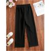 imageGirls Jogger Swearpants High Elastic Waist Pants Casual Baggy Wide Leg Sweatpants with PocketBlack Solid
